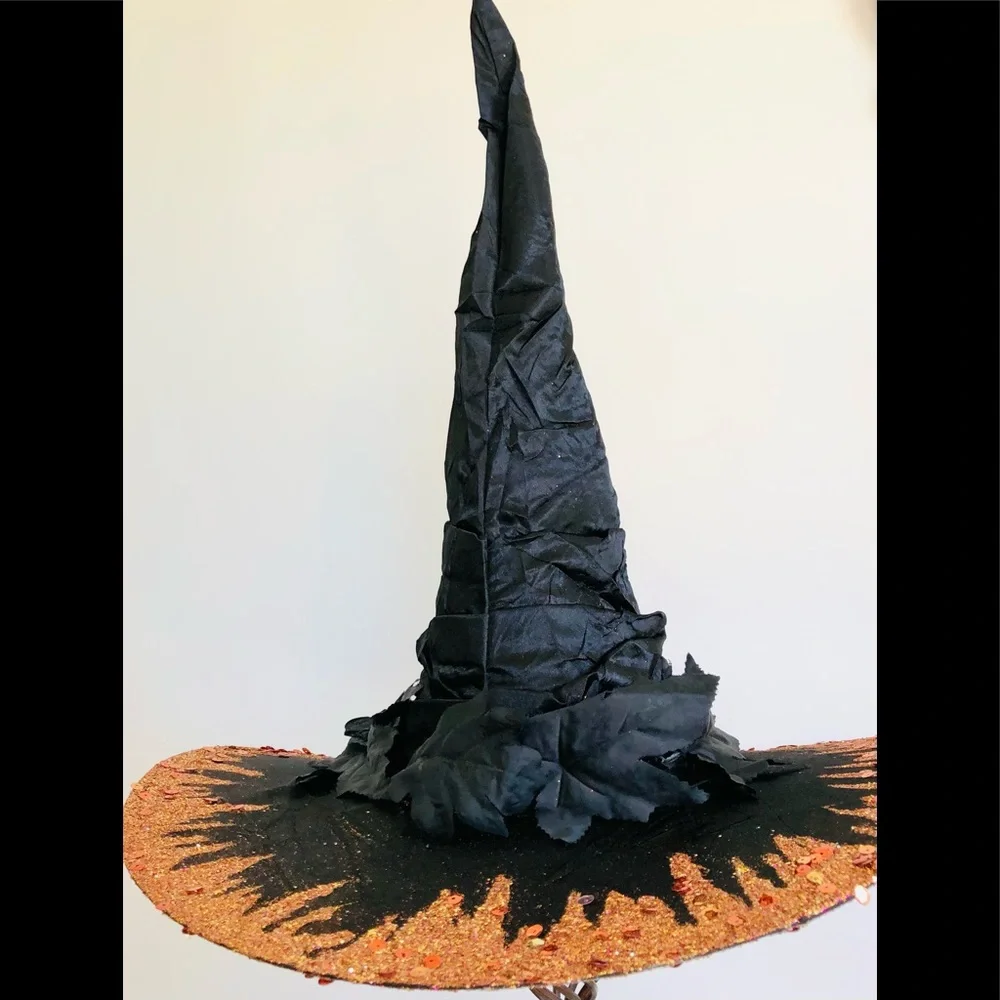 witch hat Black leaf crown glimmering orange tone brim top/under 18
